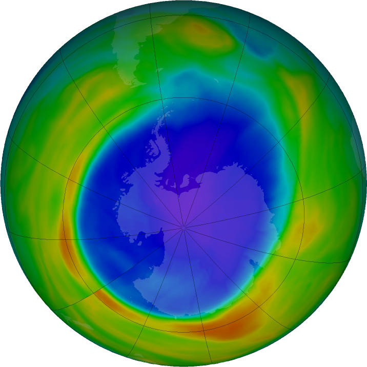 Antarctic ozone map for 14 September 2016
